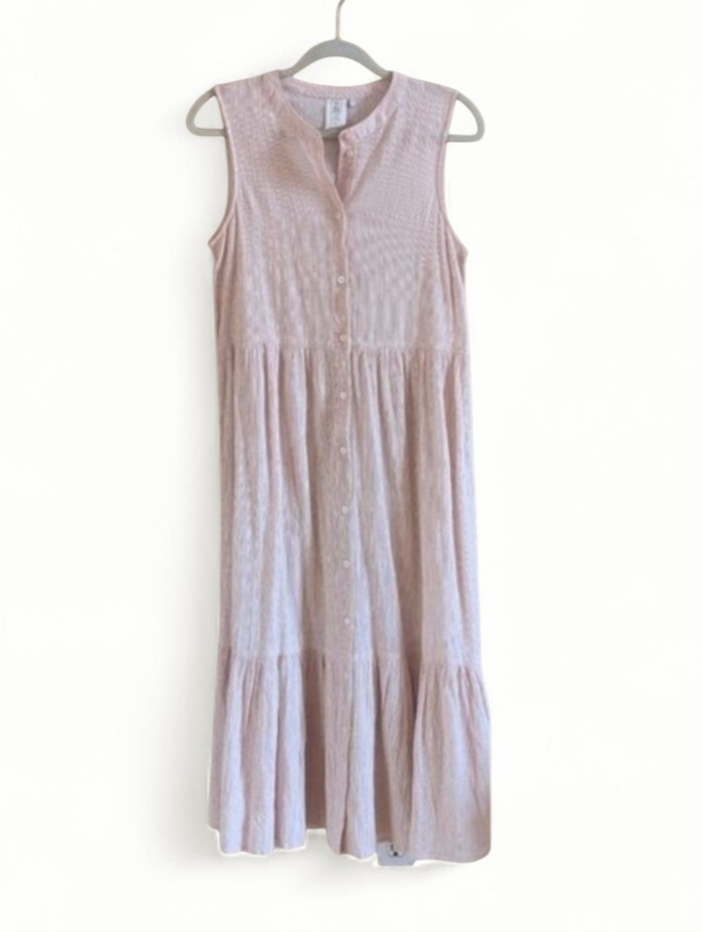 Jardines Domaine Sammy Sylvester Pink Rose Striped Gauze Tiered Maxi Dress